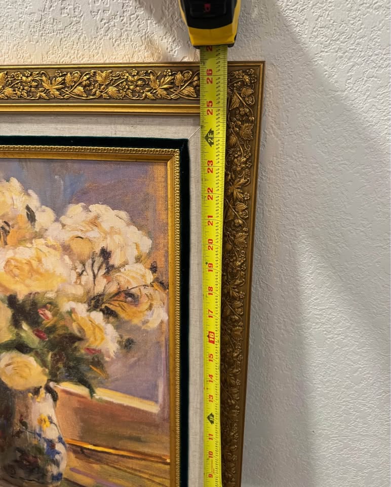 “Summer Sunshine” Floral Oil Painting by Elizabeth Parsons, Vintage Gilt Frame
