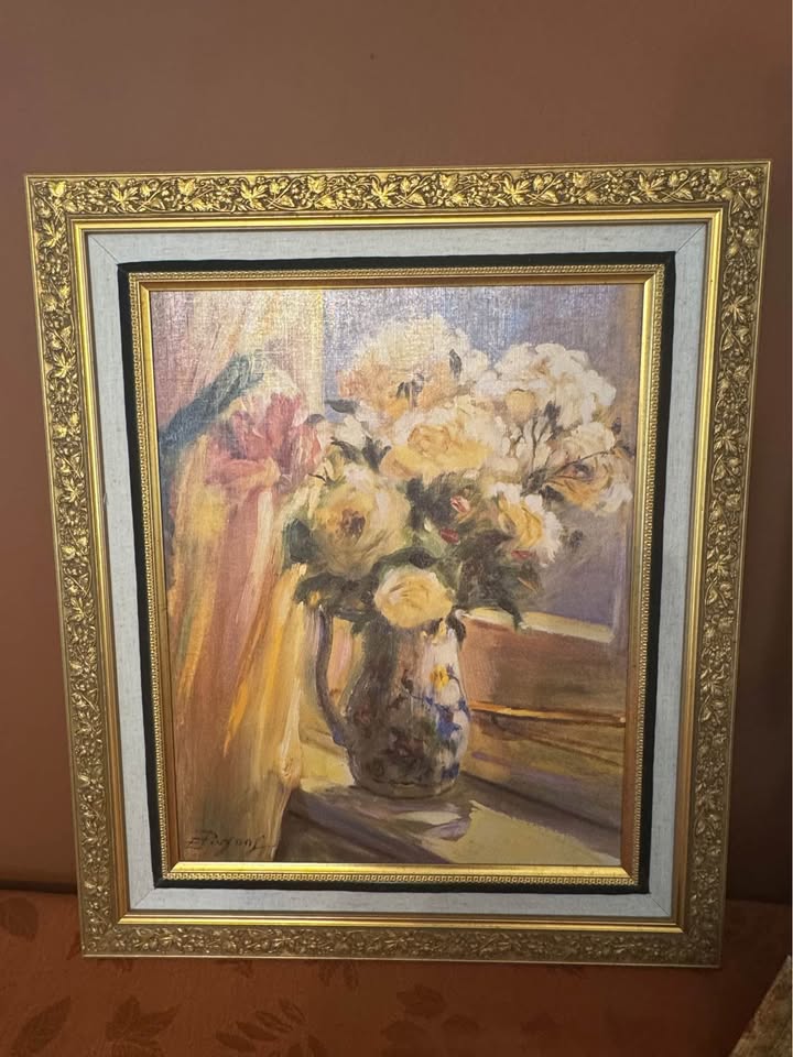 “Summer Sunshine” Floral Oil Painting by Elizabeth Parsons, Vintage Gilt Frame