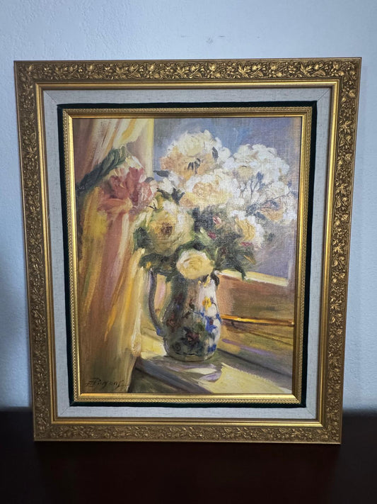 “Summer Sunshine” Floral Oil Painting by Elizabeth Parsons, Vintage Gilt Frame